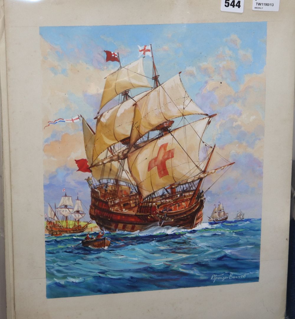Richard Granger Barrett, four studies of sailing ships, 30cm x 30cm and smaller